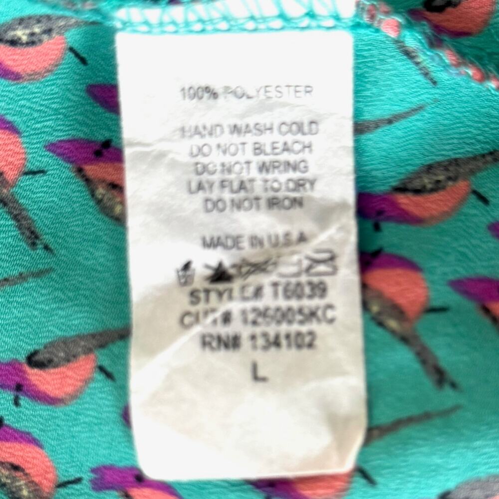 B Jewel Turquoise Scoop Neck Bird Print Tank Top Orange Trim Zipper Back Large - Picture 10 of 12